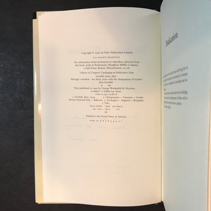 Through A Window - Jane Goodall - First Edition - Signed - 1990