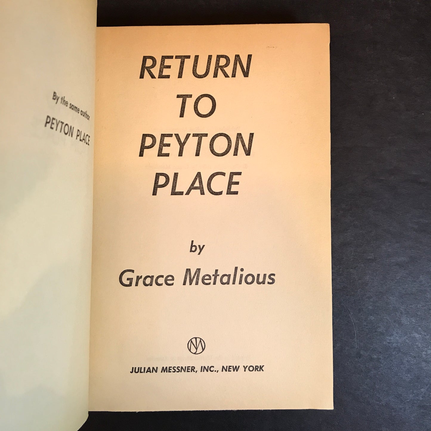 Return to Peyton Place - Grace Metalious - Early Print - 1959