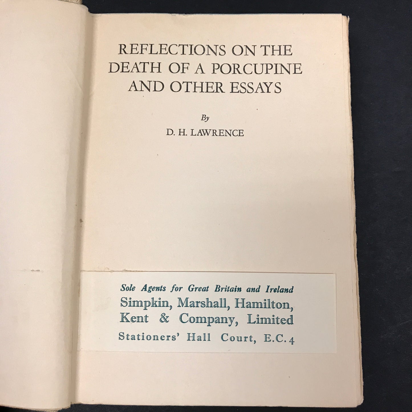 Reflections on the Death of a Porcupine - D. H. Lawrence - 1925