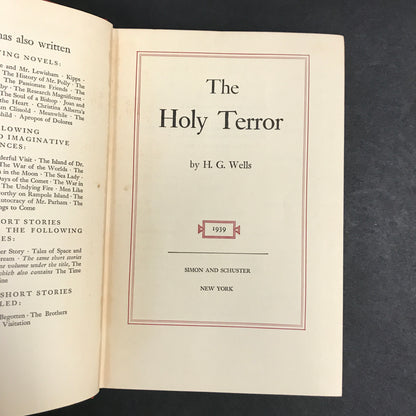 The Holy Terror - H. G. Wells - 1st American Edition - 1939