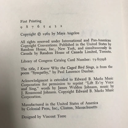 I Know Why The Caged Bird Sings - Maya Angelou - 1st Edition - 1969