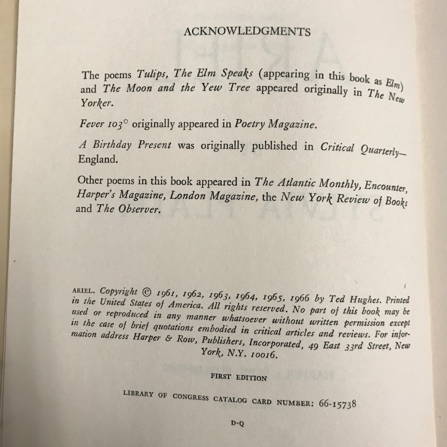 Ariel - Sylvia Plath - 1st American Edition - 1966