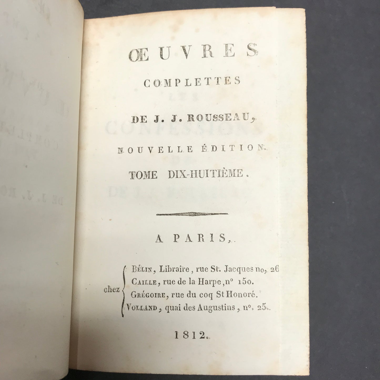 OE UVRES Completes - Vol 18 - J. J. Rousseau - 1812