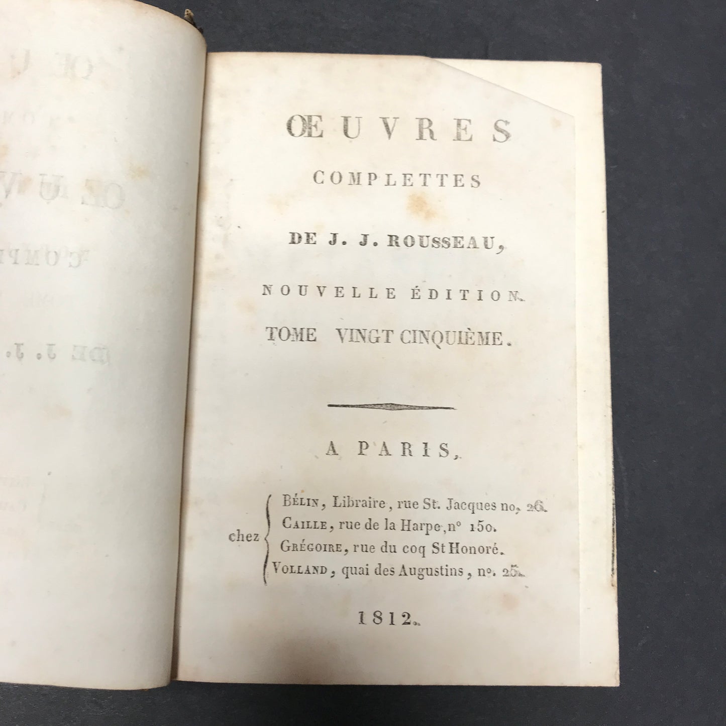 OE UVRES Completes - Vol 25 - J. J. Rousseau - 1812