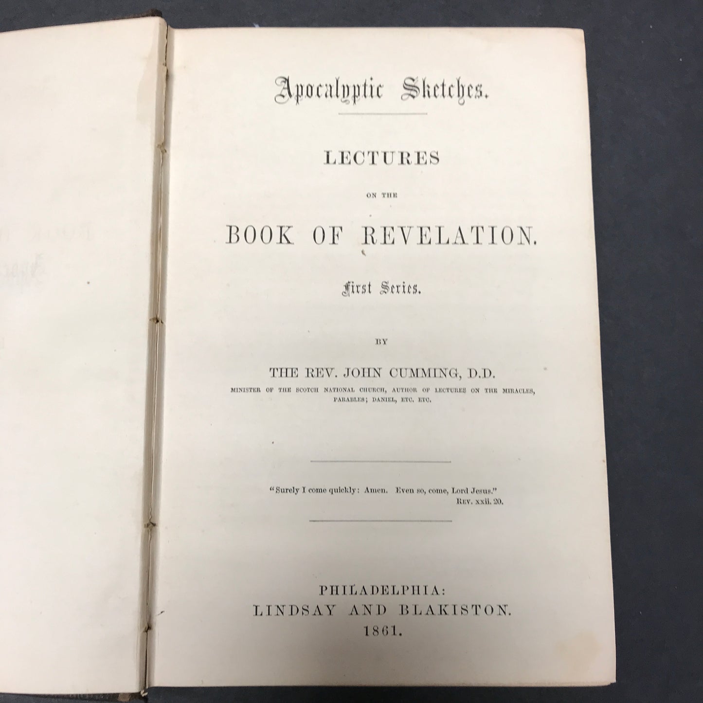 Apocalyptic Sketches Lectures on the Book of Revelation - The Rev. John Cumming - 1861