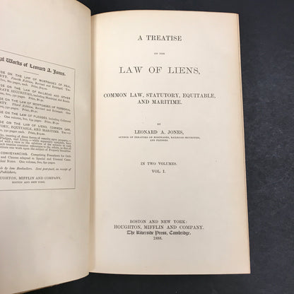 A Treatise on the Law of Liens - Leonard A. Jones - Vol. 1 - 1888