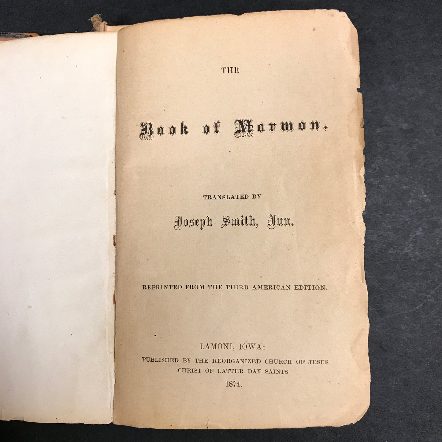 Book of Mormon - Joseph Smith - Reprint of 3rd American Edition - 1874