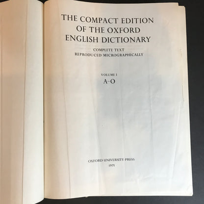 The Compact Edition of the Oxford English Dictionary - 10th Printing - 1975