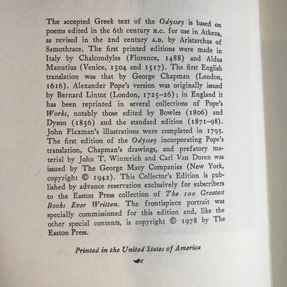 The Odyssey of Homer - Alexander Pope - Easton Press - 1978