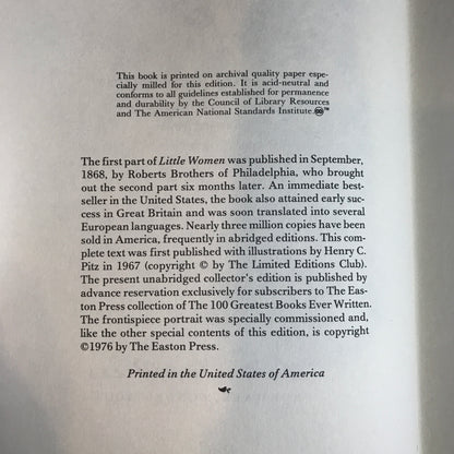 Little Women - Louisa May Alcott - Easton Press - 1st Thus - 1976