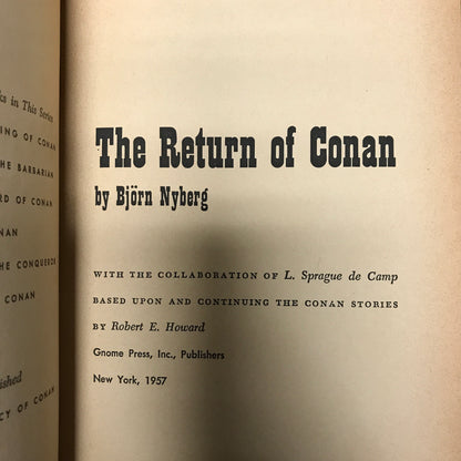 The Return of Conan - Bjorn Nyberg and L. Sprauge de Camp - First Edition - 1957