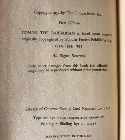 Conan The Barbarian - Robert E. Howard - First Edition - 1954