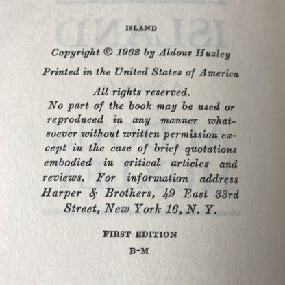 Island - Aldous Huxley - 1st Edition - 1962