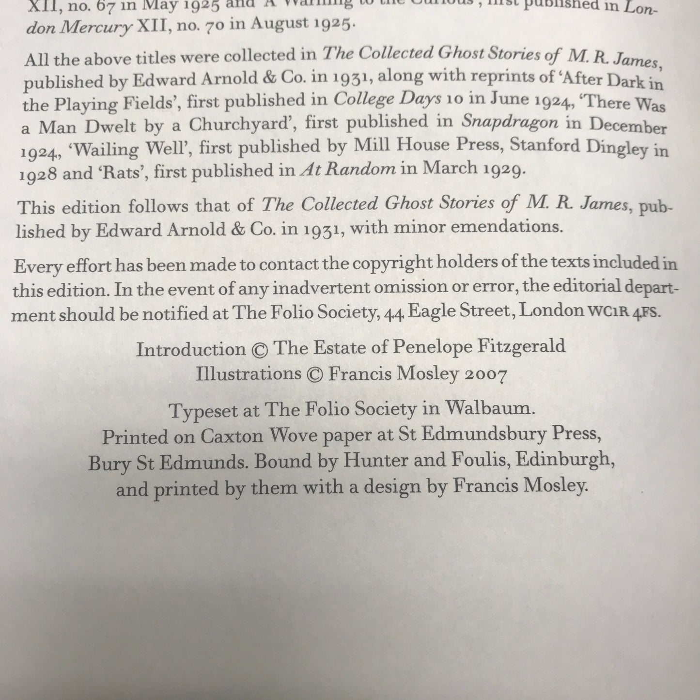 Collected Ghost Stories -M. R. James - Folio Society - 2007