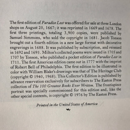 Paradise Lost - John Milton - Easton Press - Collector's Edition - 1976