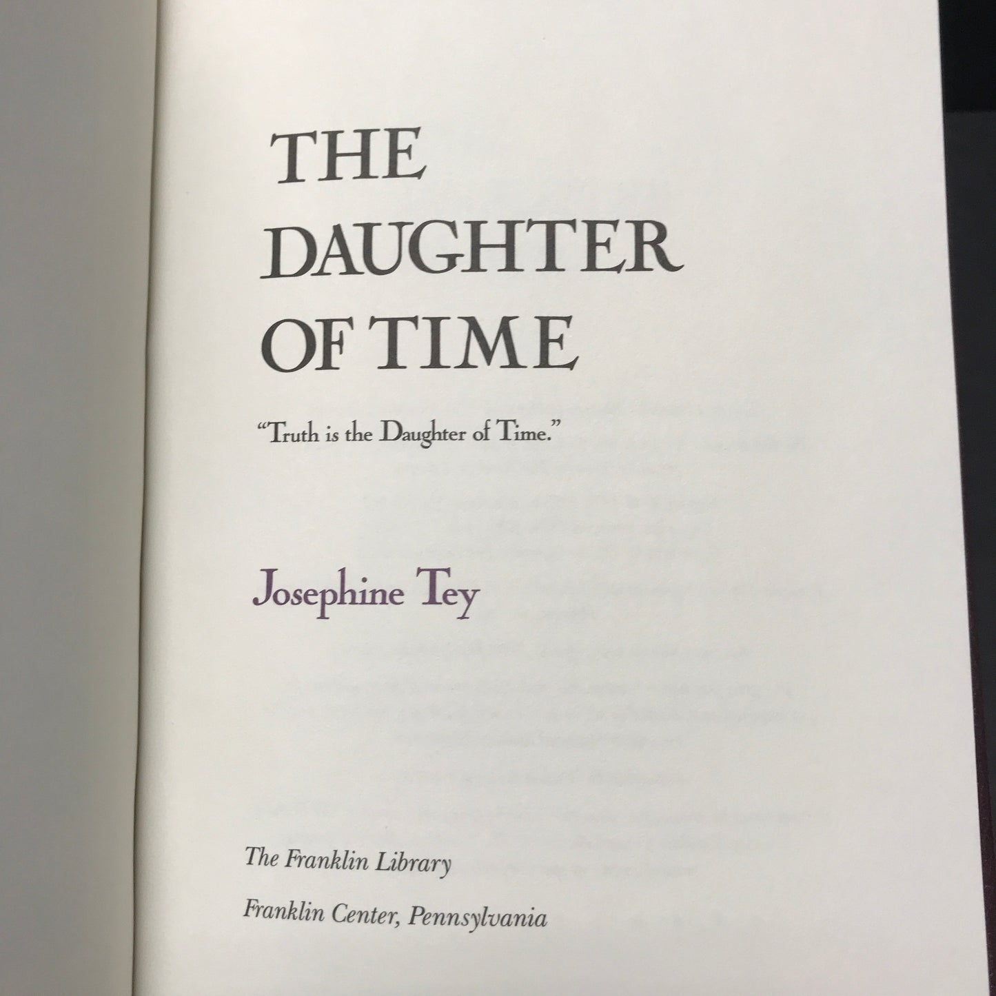 The Daughter of Time - Josephine Tey - Franklin Library - 1990