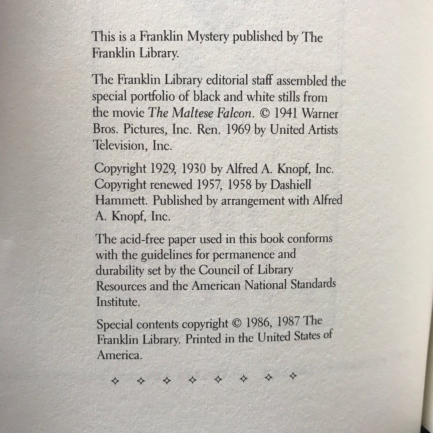 The Maltese Falcon - Dashiell Hammett - Franklin Library - 1987