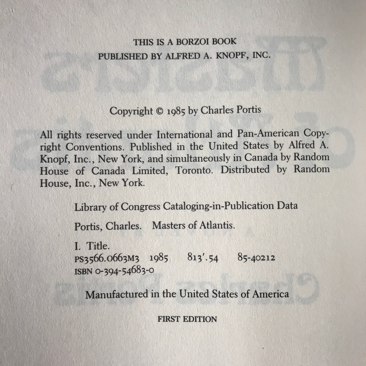 Masters of Atlantis - Charles Portis - 1st Edition - 1985