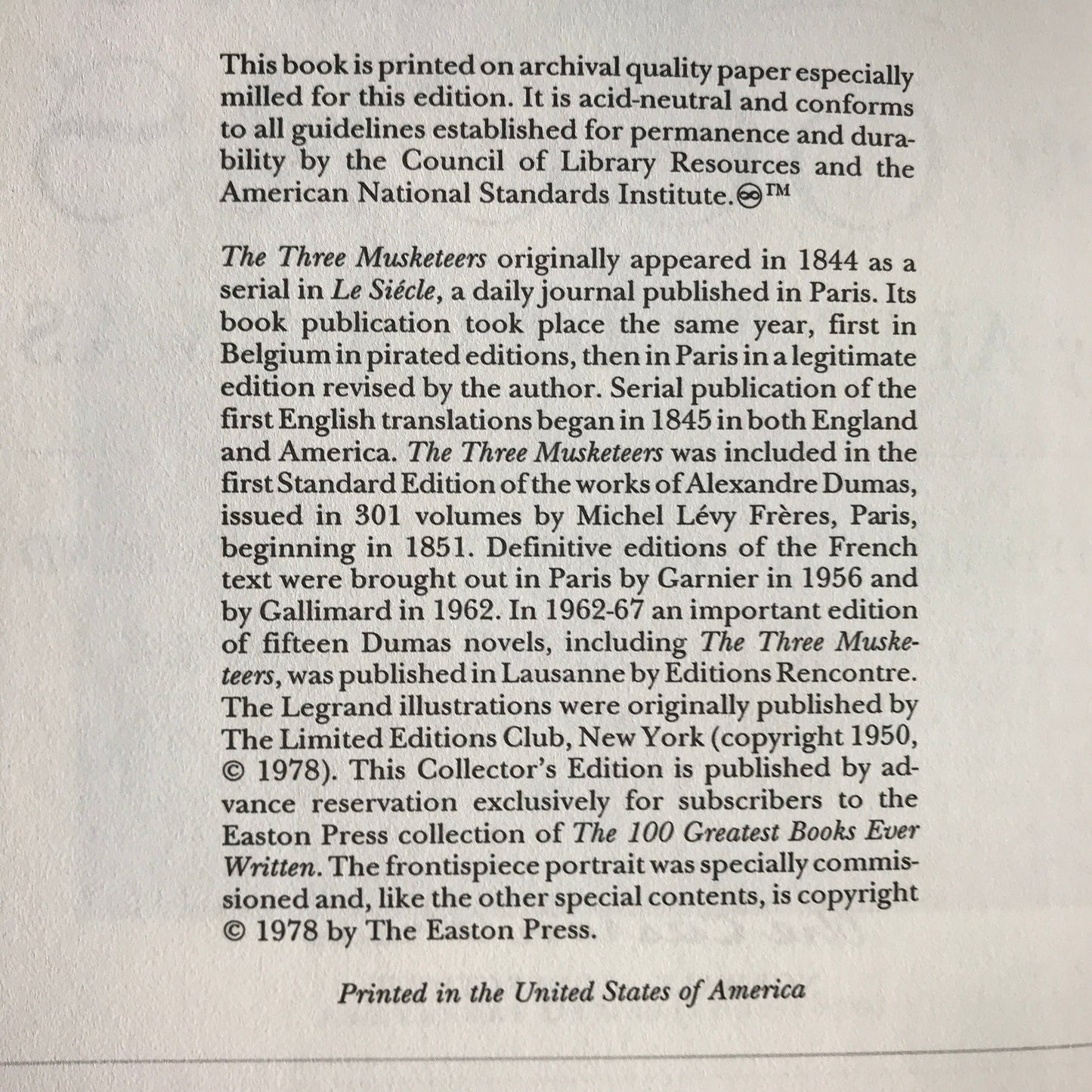 The Three Musketeers - Alexander Dumas - Easton Press - 1978