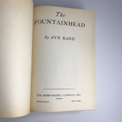 The Fountainhead - Ayn Rand - Early State with Errors pointing to Early - 1943