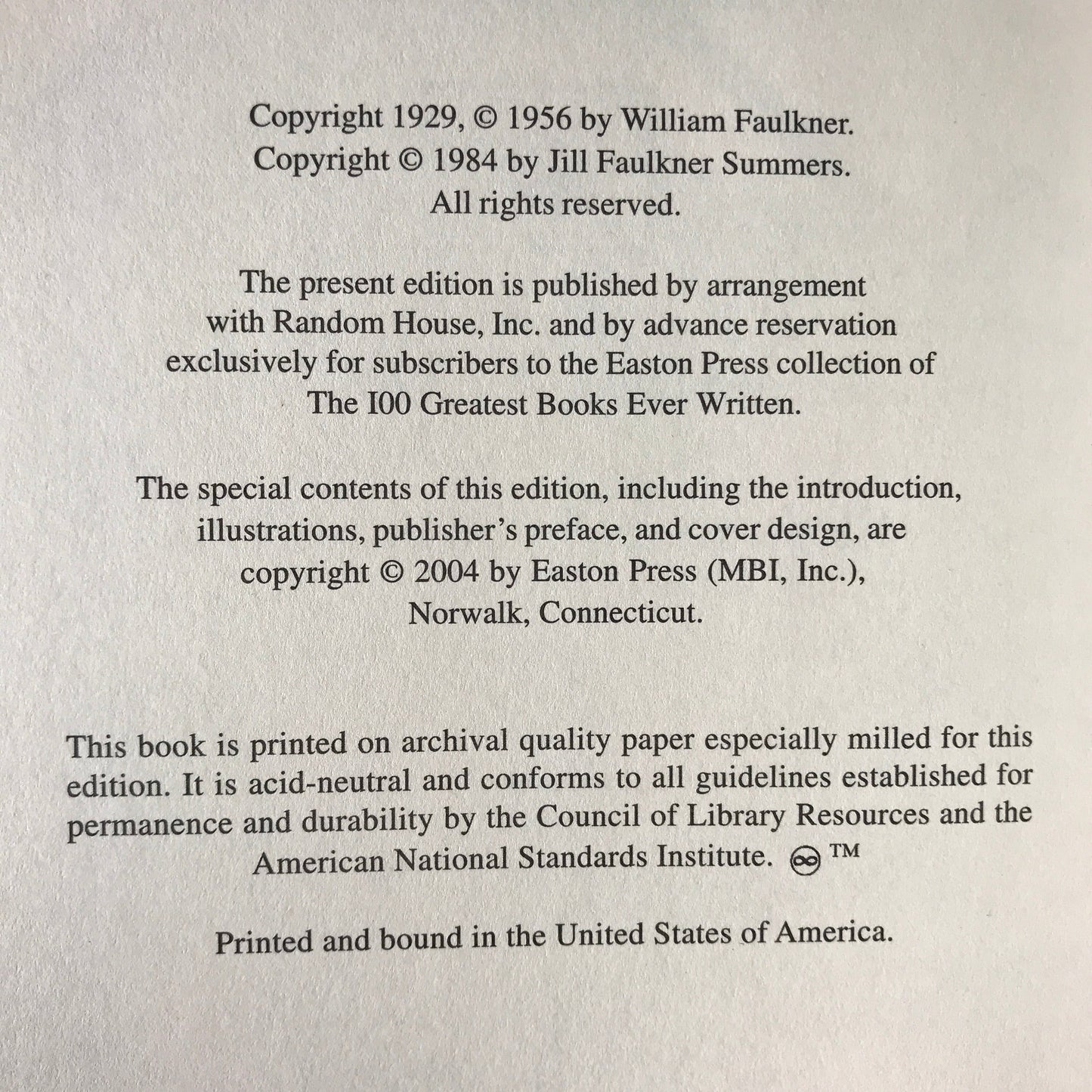 The Sound and the Fury - William Faulkner - Easton Press - 2004