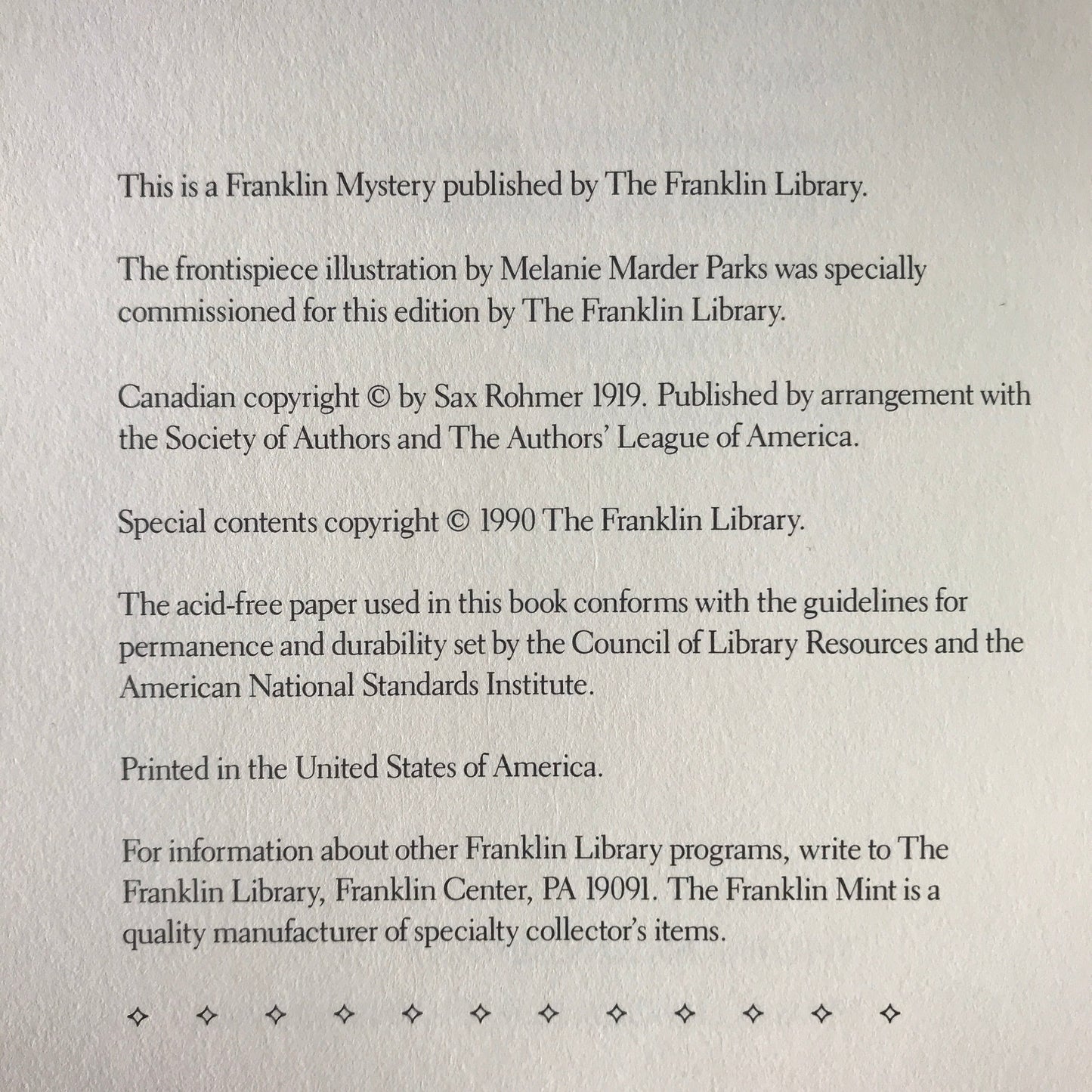 The Insidious Dr. Fu-Manchu - Sax Rohmer - Franklin Library - 1990