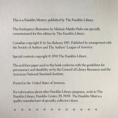 The Insidious Dr. Fu-Manchu - Sax Rohmer - Franklin Library - 1990