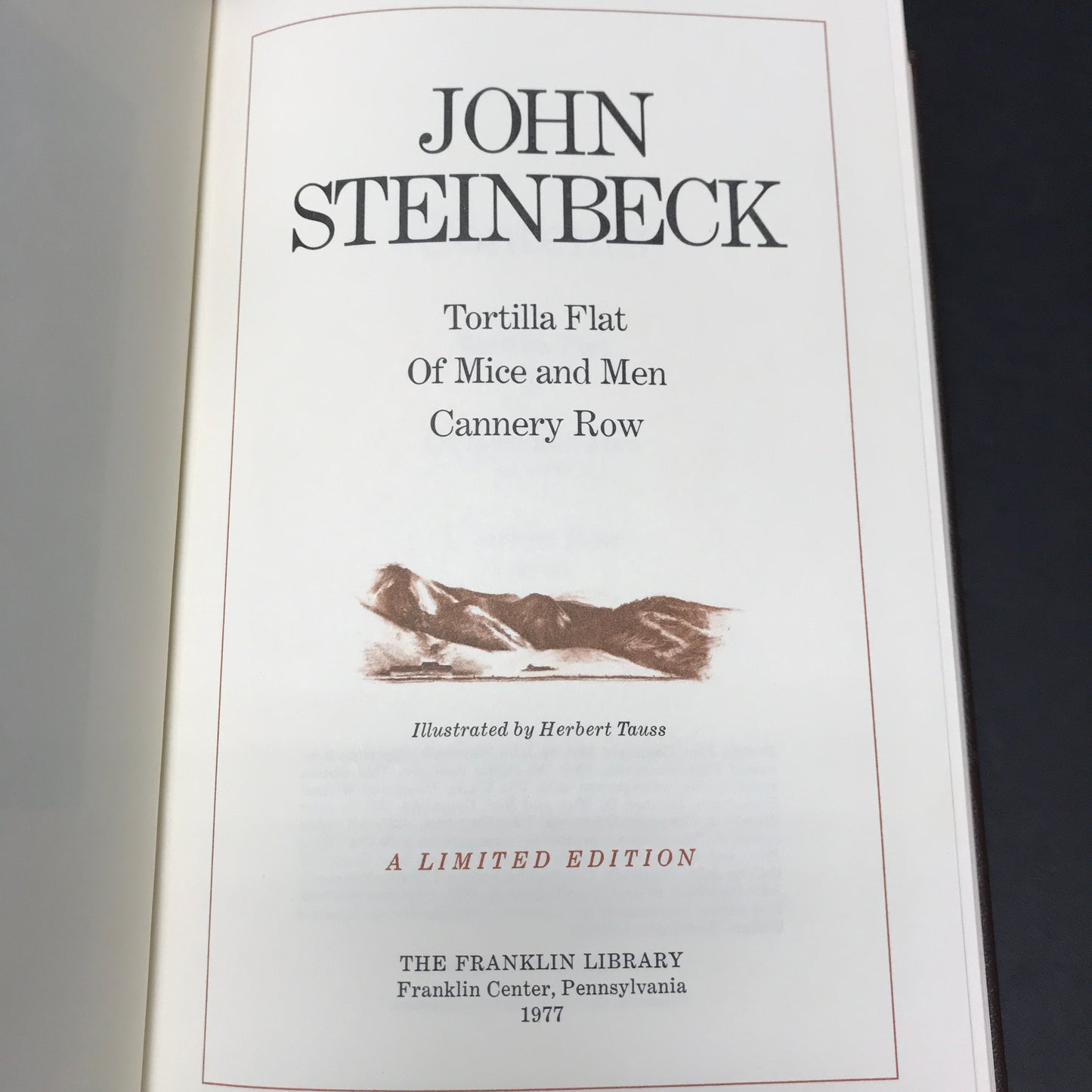 Three Novels: Tortilla Flat / Of Mice and Men / Cannery Row - John Steinbeck - Franklin Library - 1977