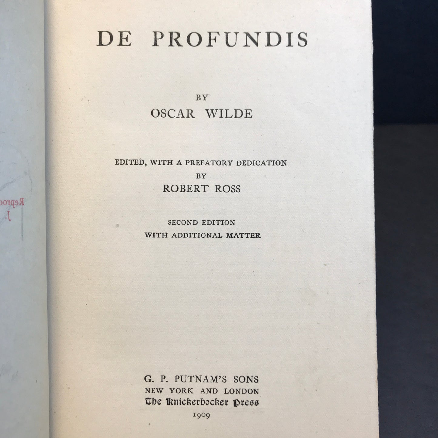 De Profundis - Oscar Wilde - 1st Thus - 1909