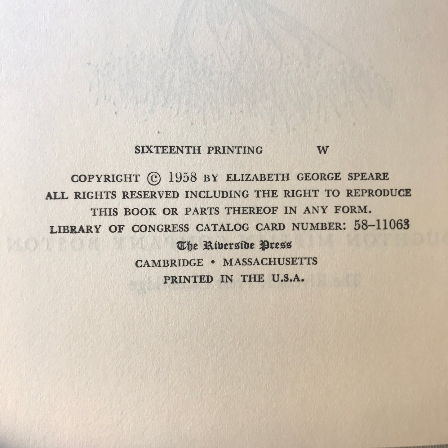 The Witch of Blackbird Pond - Elizabeth George Speare - 16th Printing - 1958