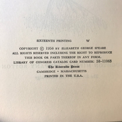 The Witch of Blackbird Pond - Elizabeth George Speare - 16th Printing - 1958