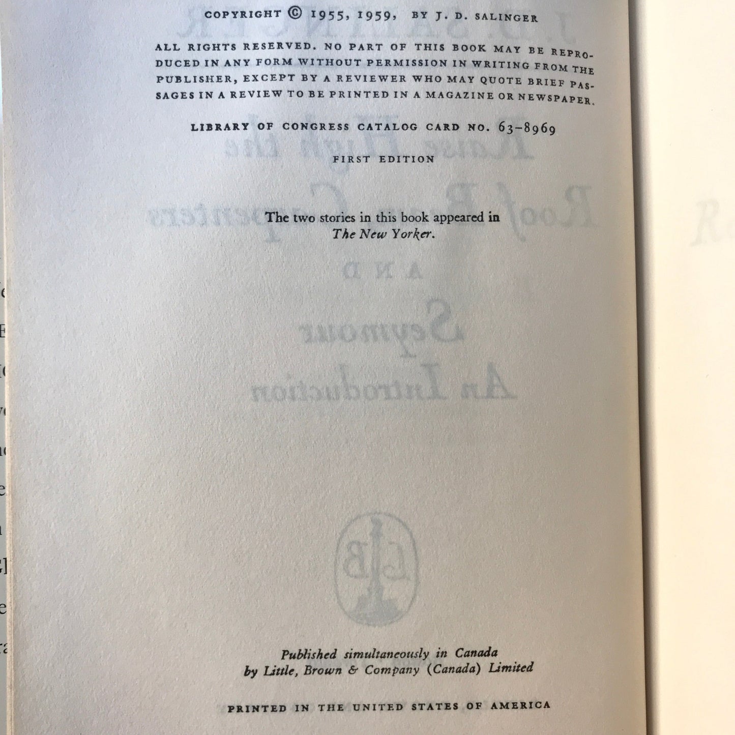 Raise High the Roof Beam, Carpenters and Seymour an Introduction - J. D. Salinger - 1st Edition - 3rd State - 1939