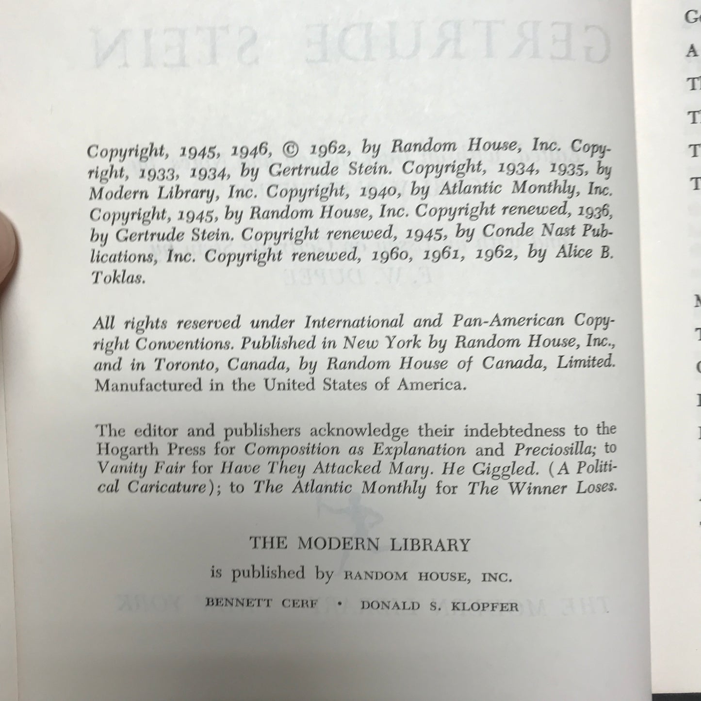 Selected Writings of Gertrude Stein - Gertrude Stein - Modern Library - 1962