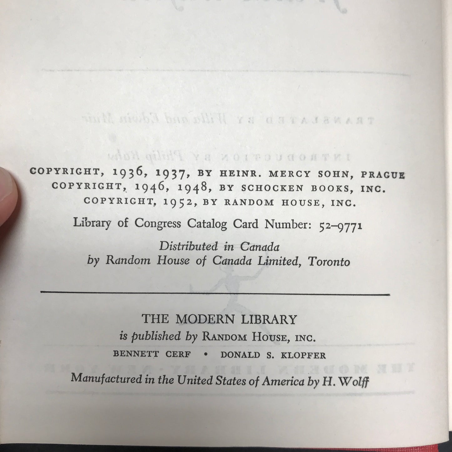 Selected Short Stories of Franz Kafka - Franz Kafka - Modern Library - 1952