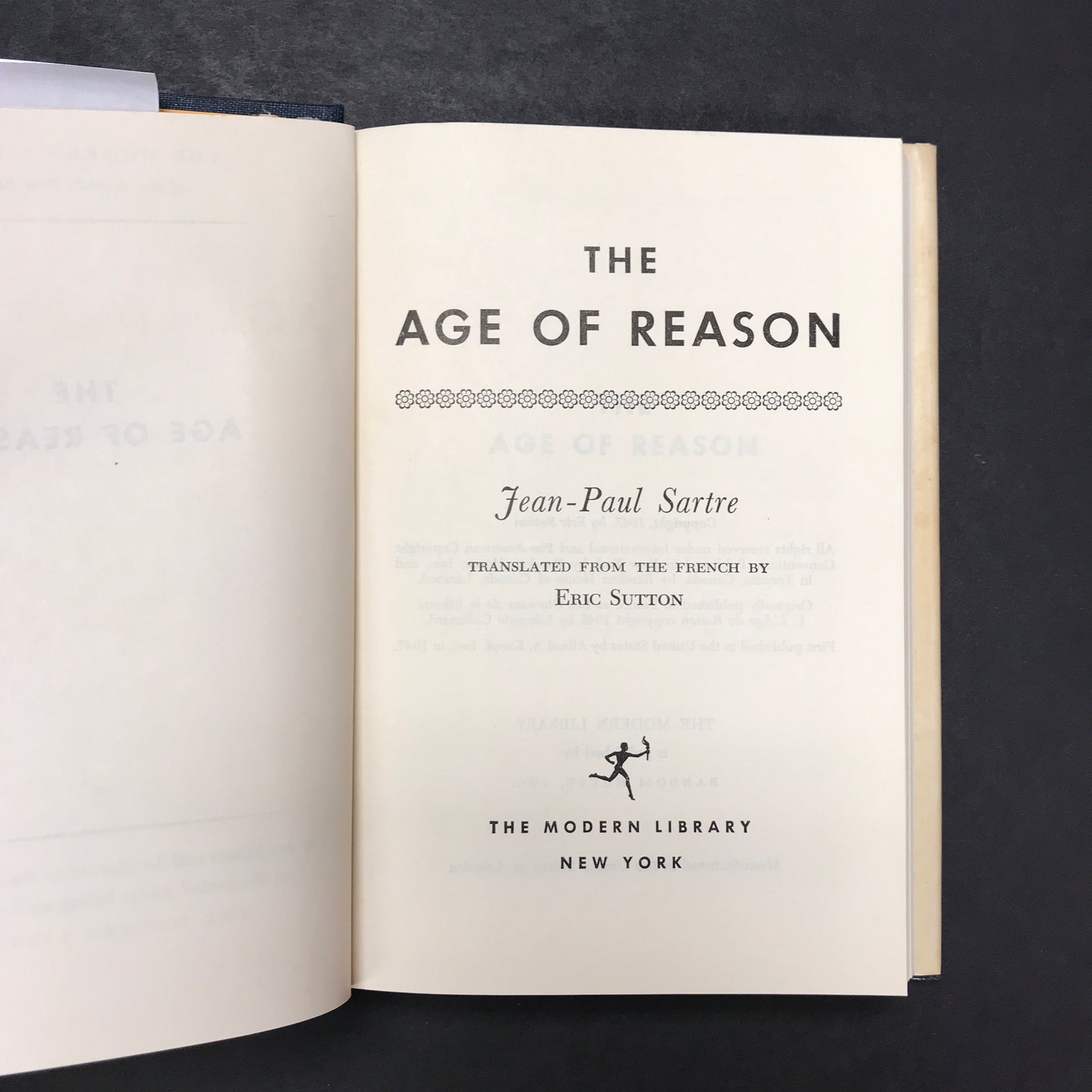 The Age of Reason - Jean-Paul Sartre - Modern Library - 1947