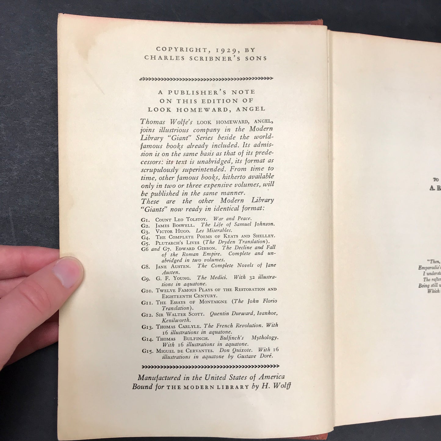 Look Homeward, Angel - Thomas Wolfe - Modern Library - 1929