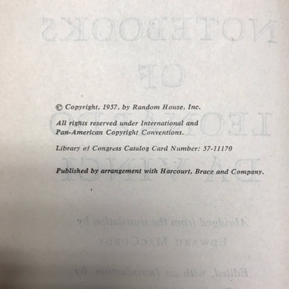 The Notebooks of Leonardo Da Vinci - Robert N. Linscott - Modern Library - 1957