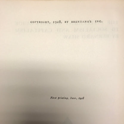 The Intelligent Woman's Guide to Socialism and Capitalism - Bernard Shaw - 1st Edition - 1928