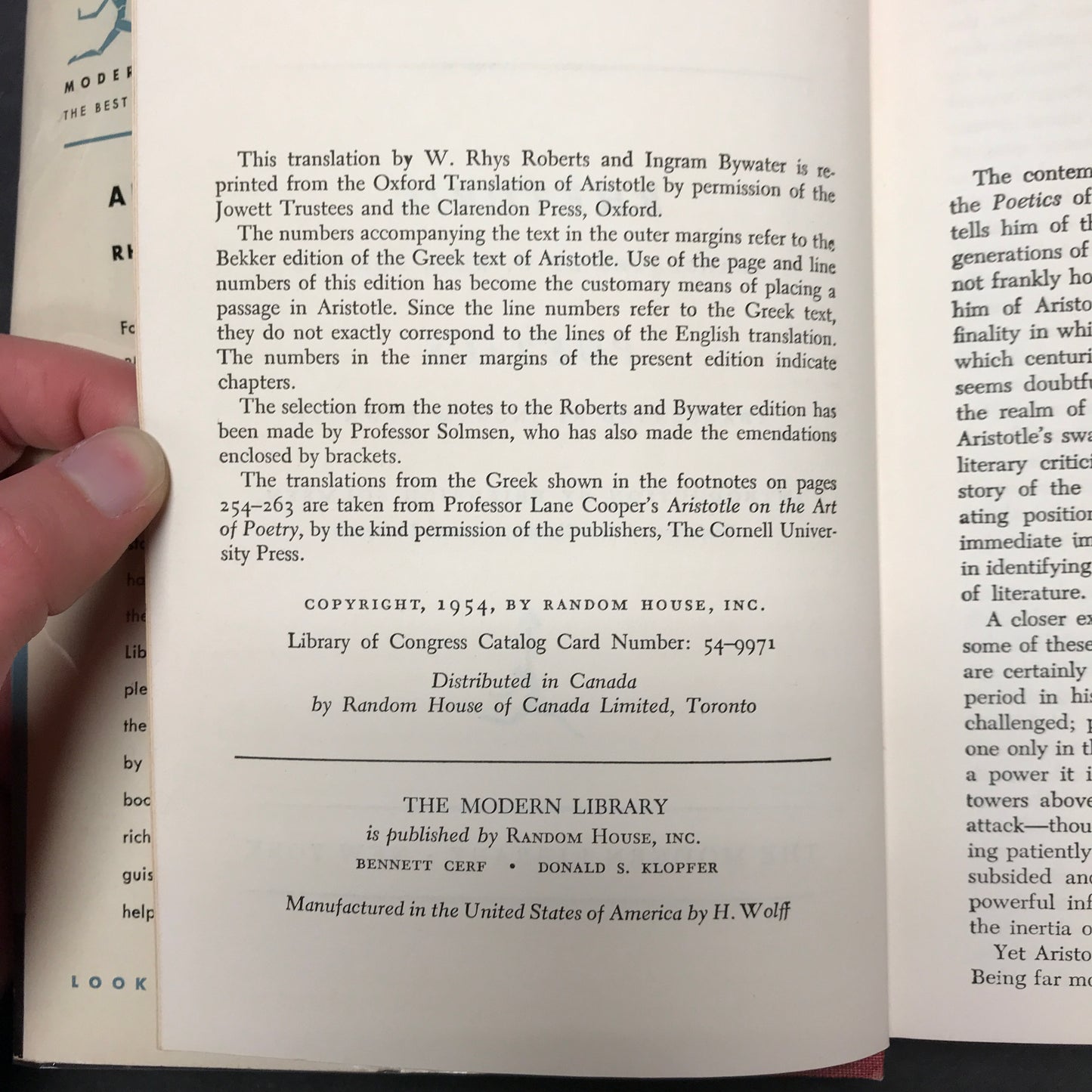 The Rhetoric and The Poetics of Aristotle - W. Rhys Roberts and Ingram Bywater - Modern Library - 1954