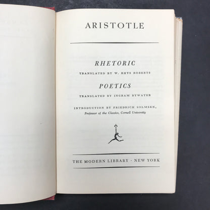 The Rhetoric and The Poetics of Aristotle - W. Rhys Roberts and Ingram Bywater - Modern Library - 1954