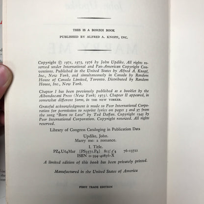 Marry Me - John Updike - 1st Trade Edition - 1976