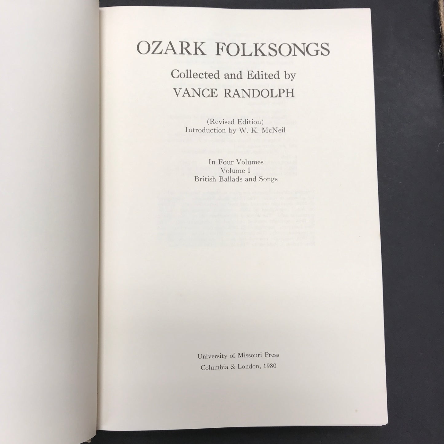 Ozark Folksongs - Vance Randolph - 4 Volume Set - Reprint - 1980