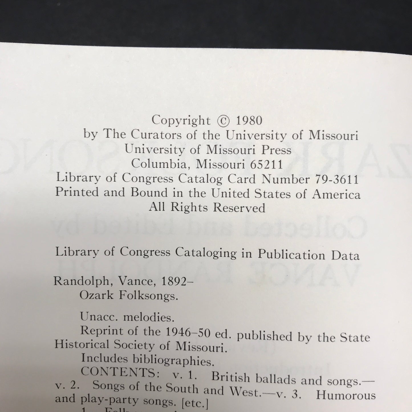 Ozark Folksongs - Vance Randolph - 4 Volume Set - Reprint - 1980