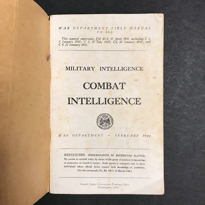 Military Intelligence: Combat Intelligence - War Department - Map Included - 1946