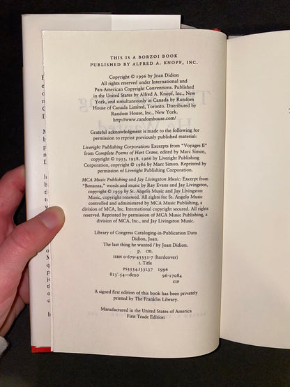 The Last Thing He Wanted - Joan Didion - 1st Trade - 1996