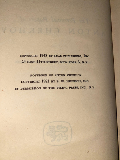 The Personal Papers of Anthony Chekhov - Anthony Chekhov - 1st Thus - 1948