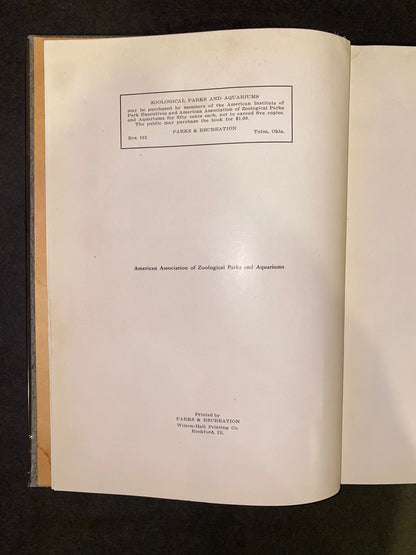 Zoological Parks and Aquariums - American Association Publication - 1930's