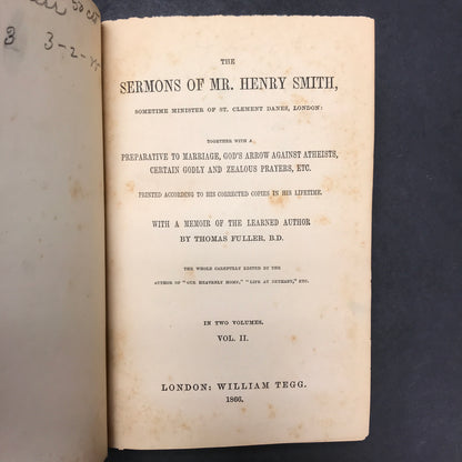 Smith's Sermons - Henry Smith  - 2 Volumes - 1866