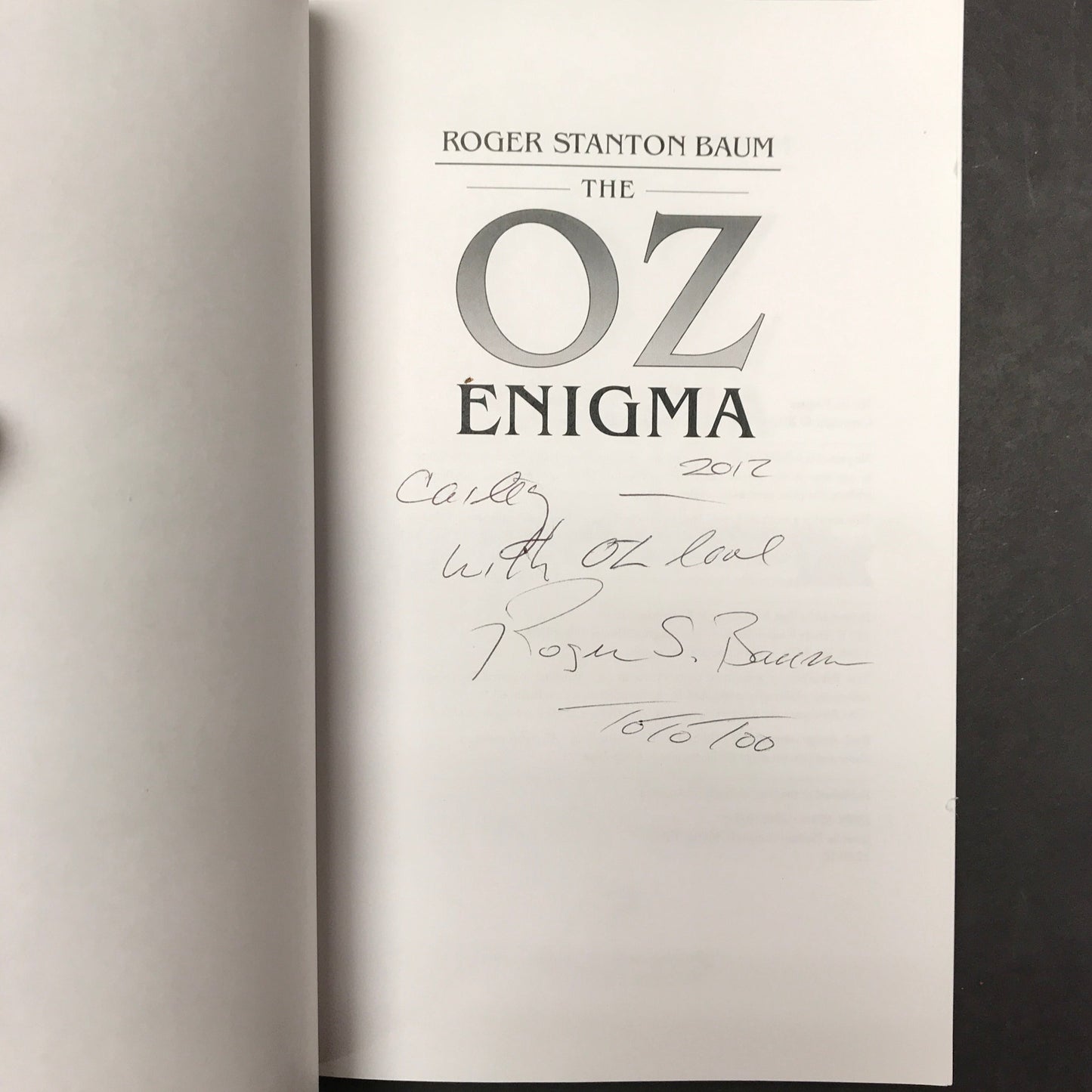 The Oz Enigma - Robert Stanton Baum - Signed - 2012