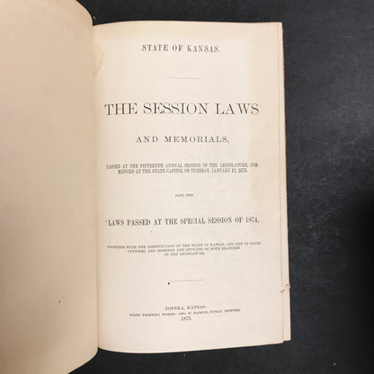 Laws of Kansas - Various - Set of 5 - 1875-1881